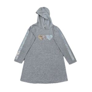 Gray Sweater Dress with Hood and Sequin Hearts long sleeves